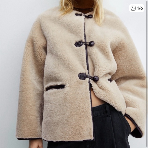 Mango Jackets & Blazers - Mango Tan and Black Faux Fur Jacket